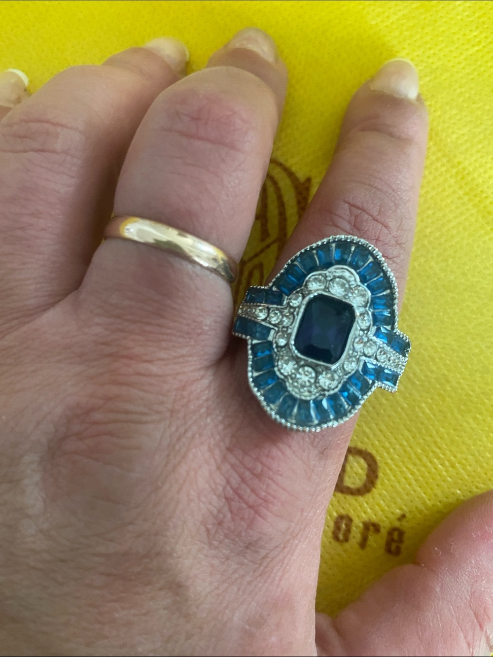 Blue and Silver Gemstone 925 SS Cocktail Ring - Women Jewelry